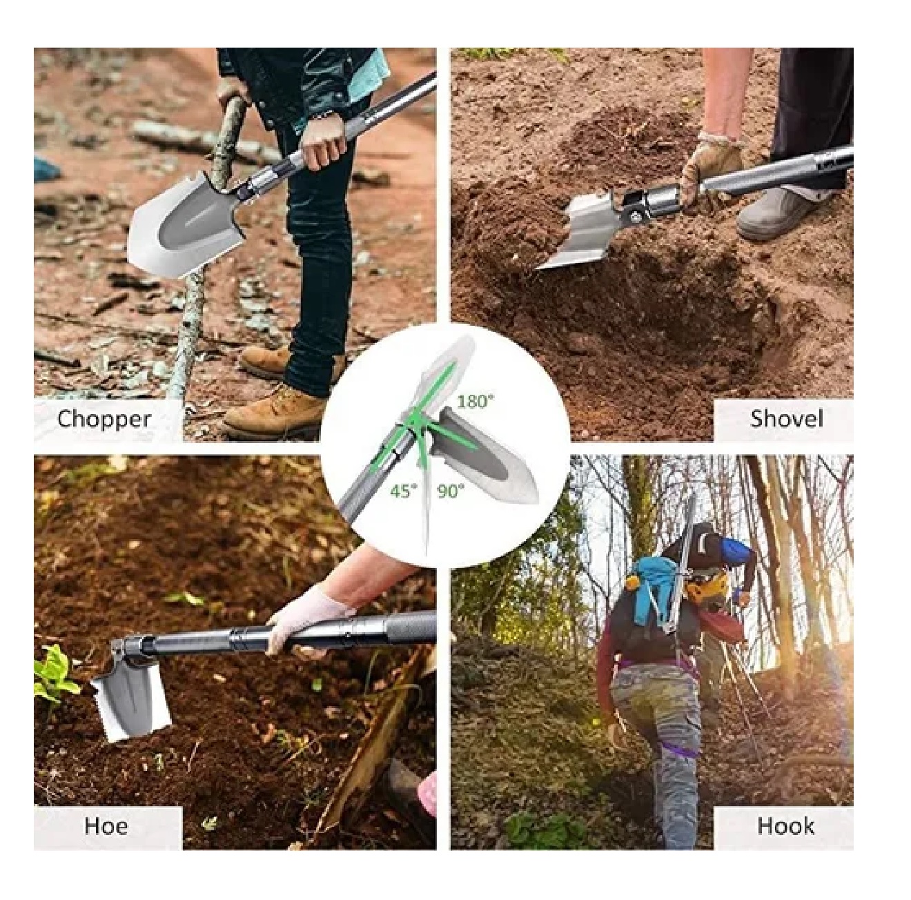 Pala Plegable Táctico Multiuso Con Cuchillo Pedernal Sierra Negro