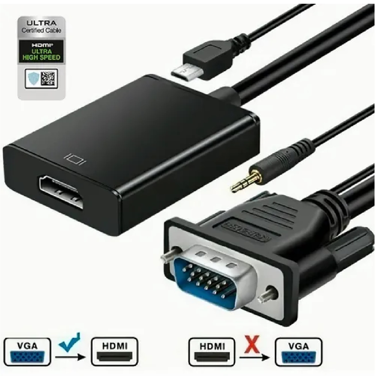 Cable Convertidor Video Vga A Hdmi + Audio Full Hd