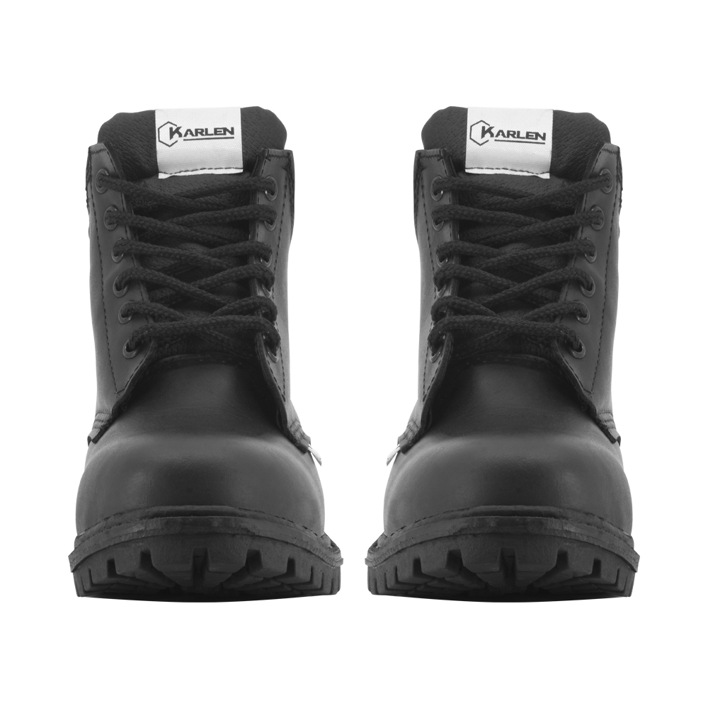 Bota De Seguridad 100% Piel-Flor, Suela De Hule, Karlen, Negro, Varias Tallas