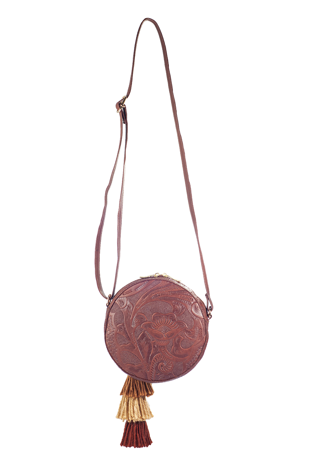 Bolso tipo Crossbody A ÁNGELOZANO de Piel Vacuna con bordado artesanal de Chiapas, Modelo Rosy