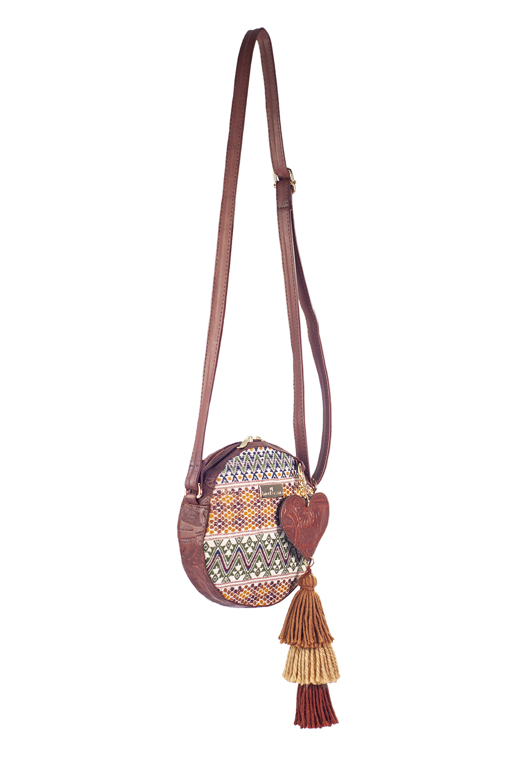 Bolso tipo Crossbody A ÁNGELOZANO de Piel Vacuna con bordado artesanal de Chiapas, Modelo Rosy