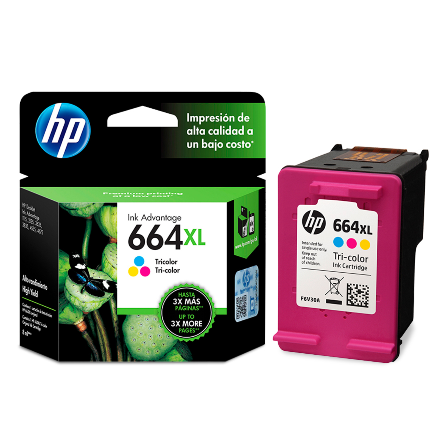 Cartucho Tinta Hp 664xl Color F6v30al Original Alto Rendimiento.