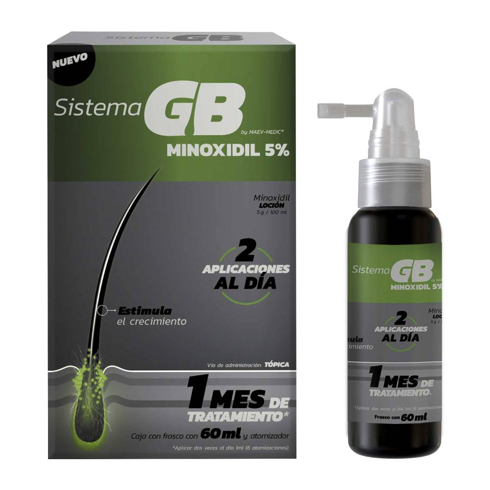 Sistema GB Solución Anticaída, Tratamiento Capilar Minoxidil 5%, 60 ml