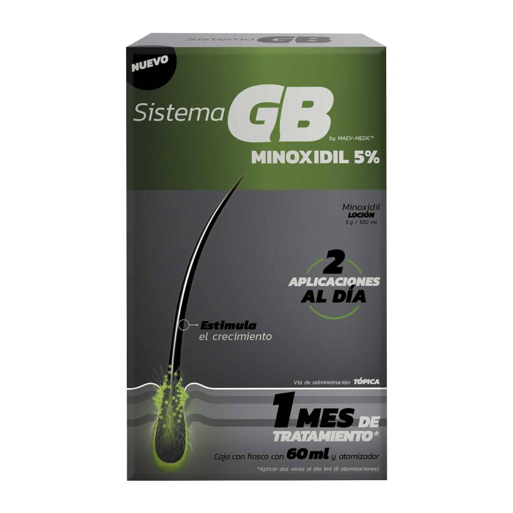 Sistema GB Solución Anticaída, Tratamiento Capilar Minoxidil 5%, 60 ml
