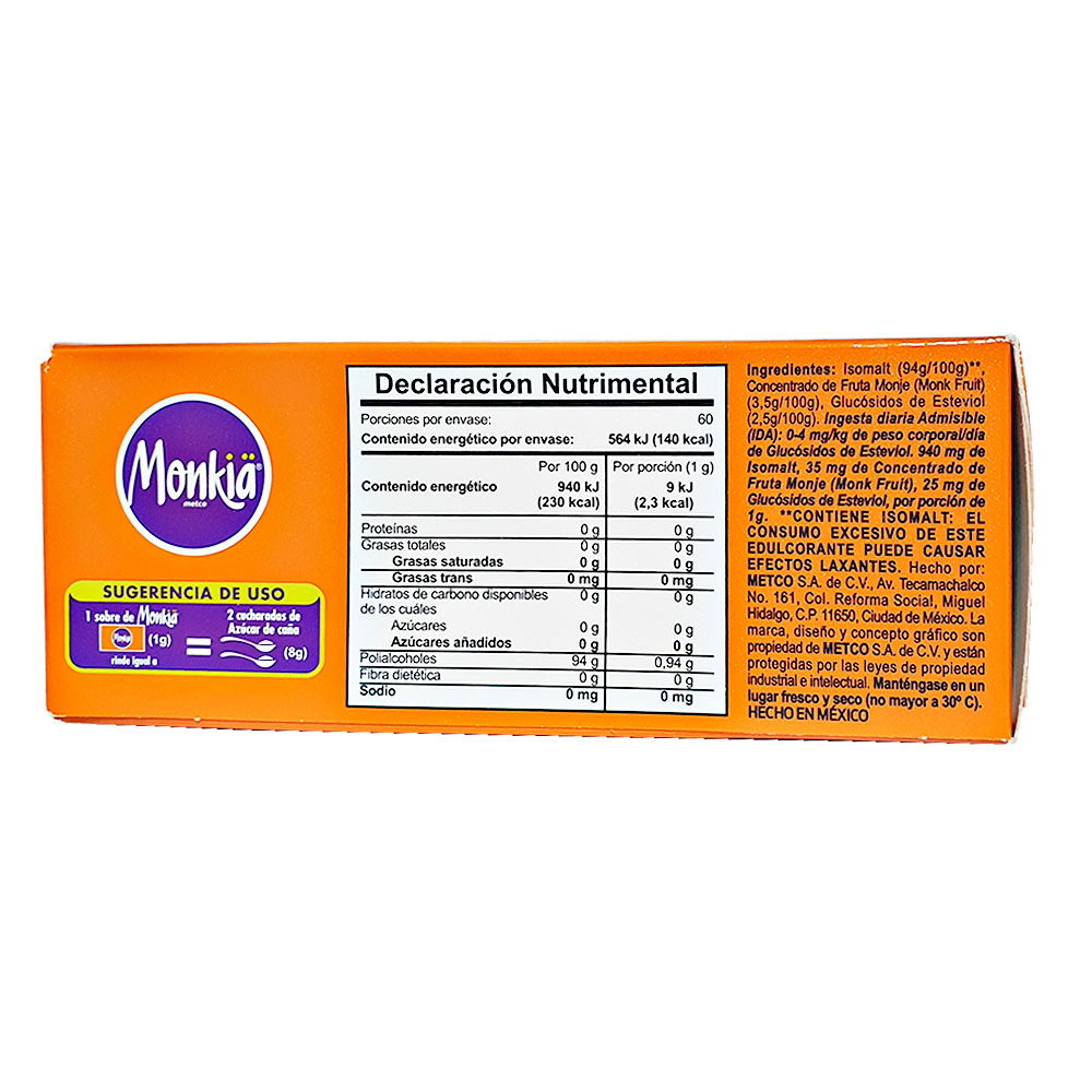 Fruta Del Monje Endulzante Keto Sin Azúcar Monkia 60 Sobres