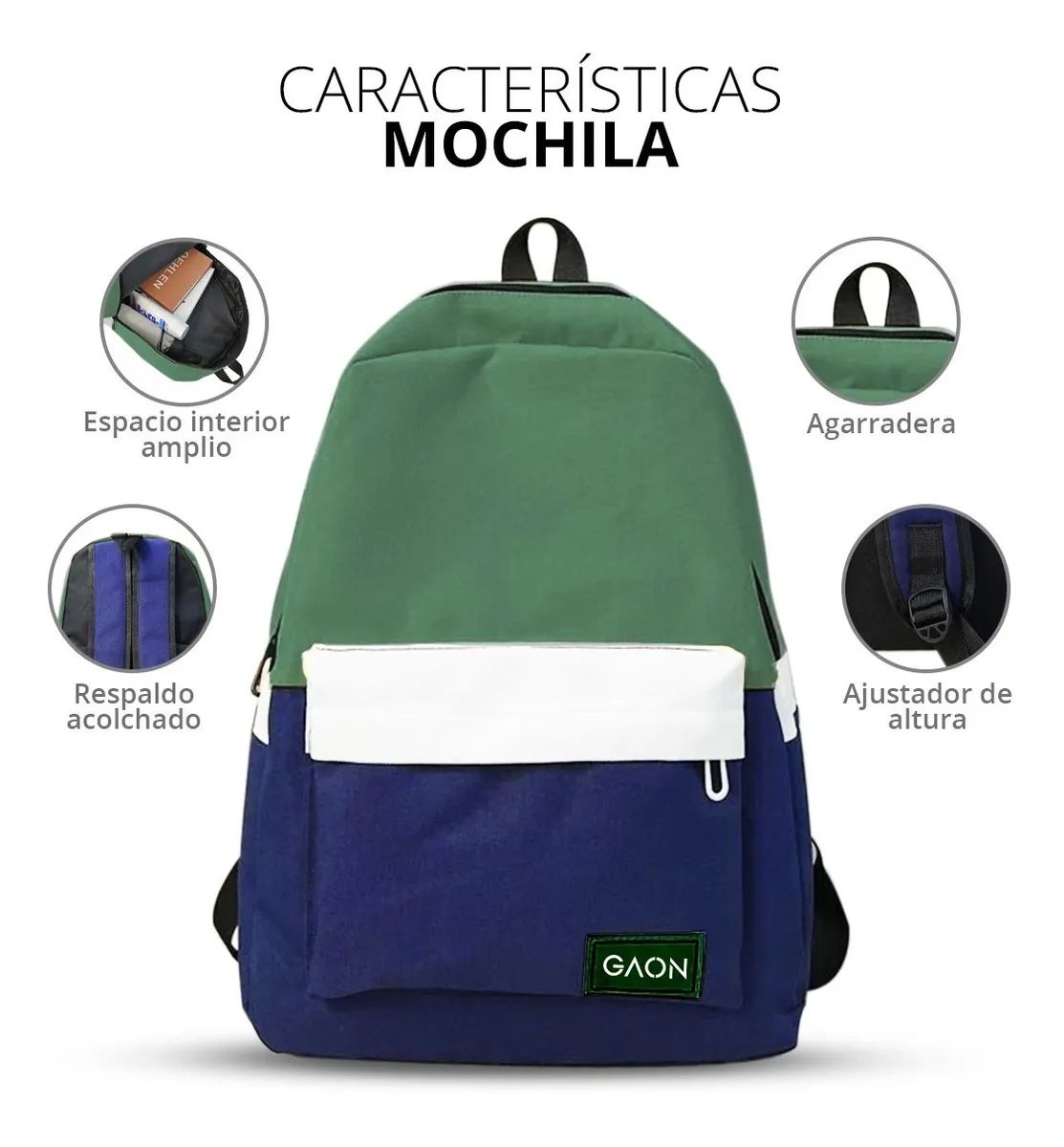 Mochila Backpack Juvenil Unisex Verde con Azul