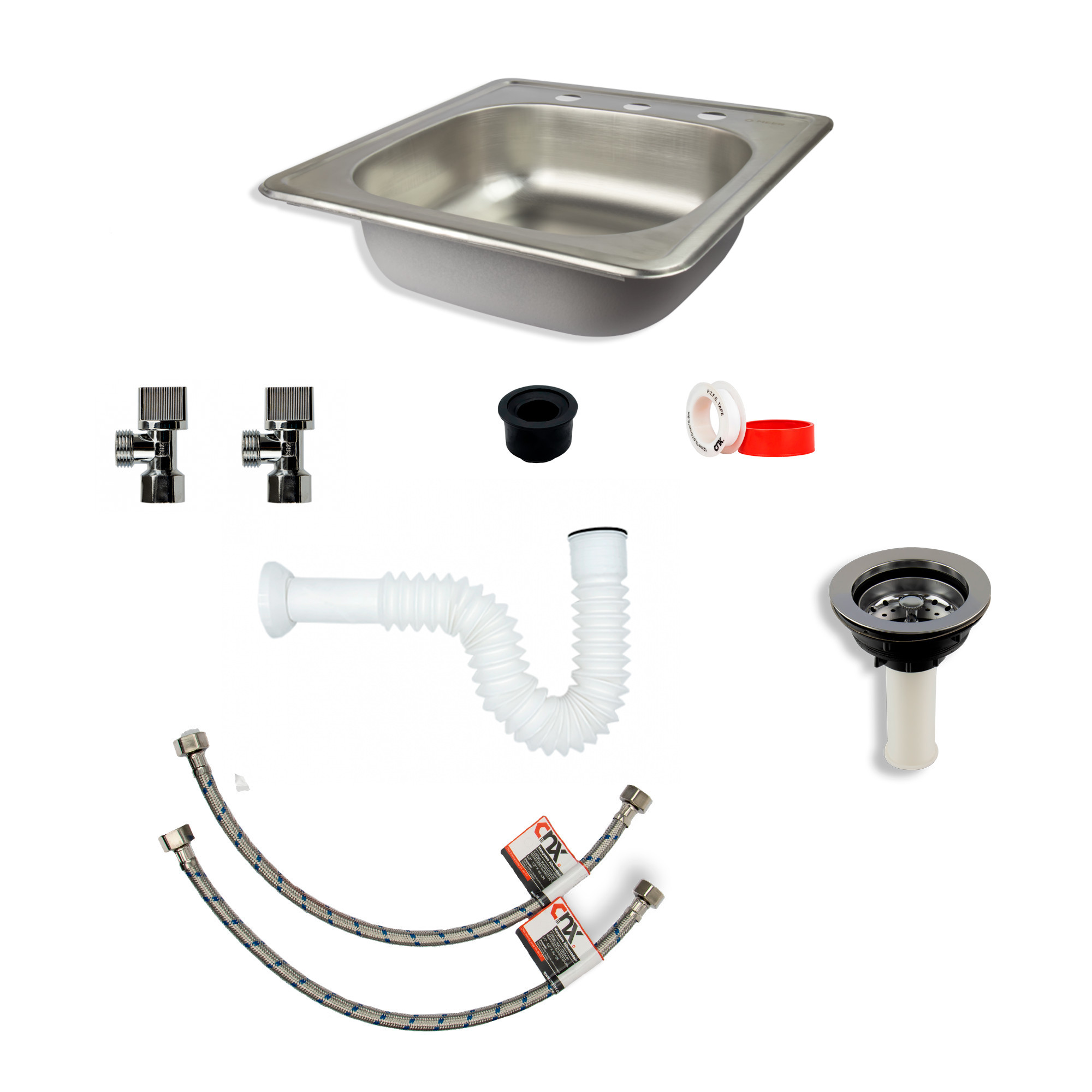 Tarja Sencilla de Acero Inoxidable (48cm x 48cm) con Kit de Instalación