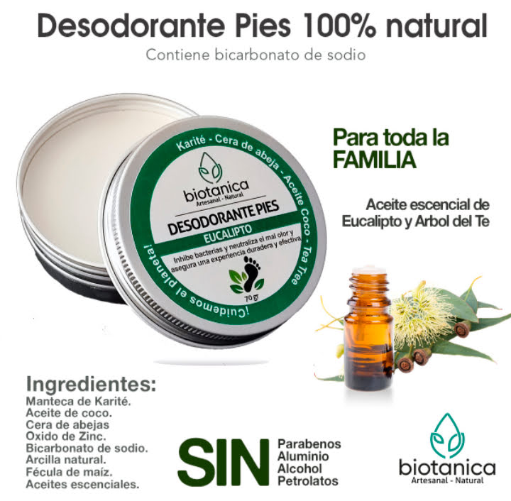 Desodorante para pies aroma eucalipto ingredientes naturales marca Botanica elimina mal olor