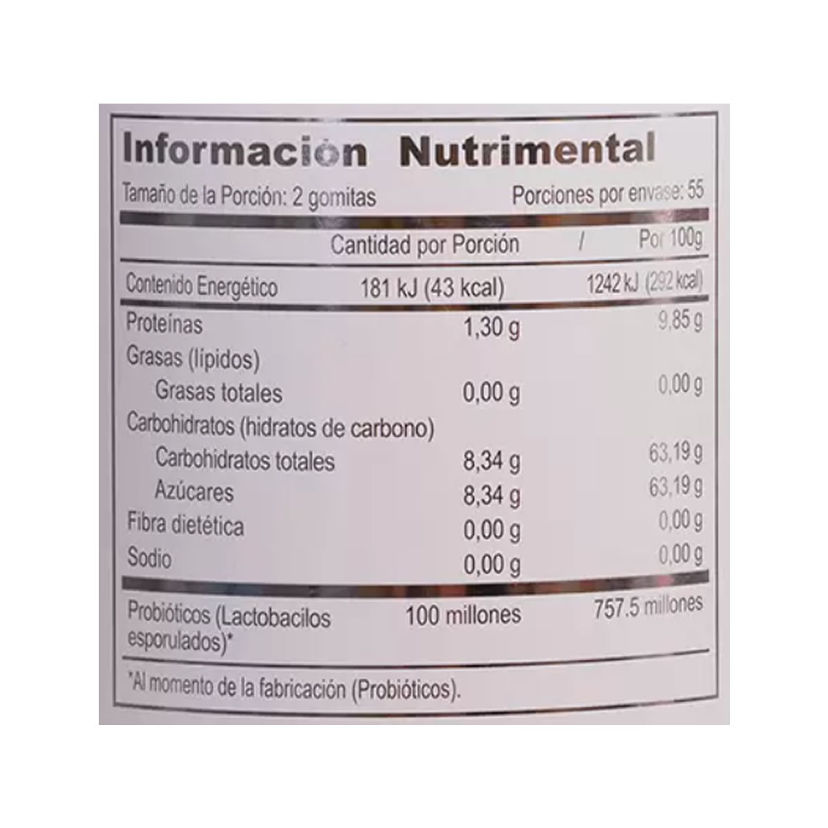 Gomitas Probióticos JustBiotics 1 Frasco con 110 piezas
