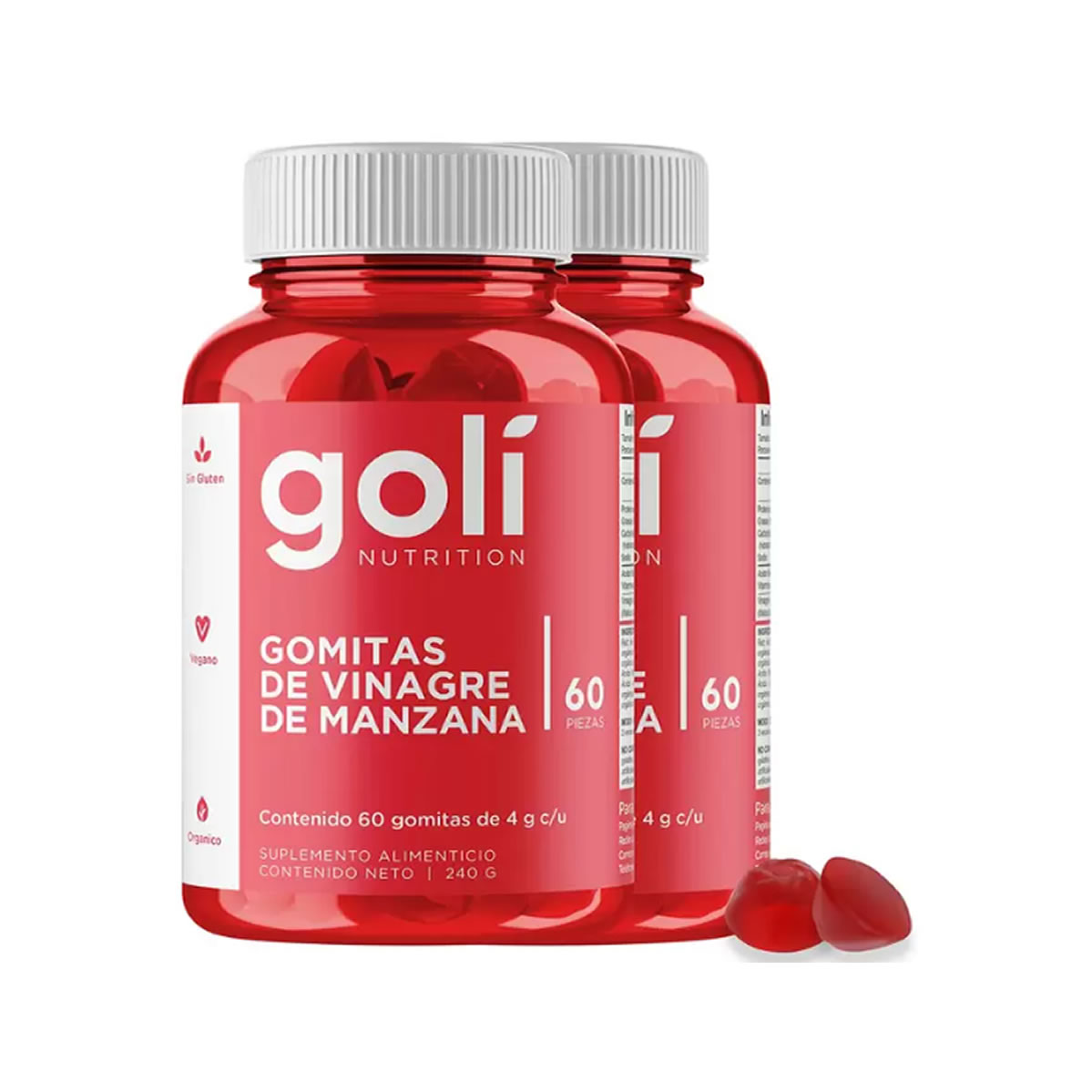 Gomitas de Vinagre de Manzana Goli 2 Frascos de 60 pzas c/u