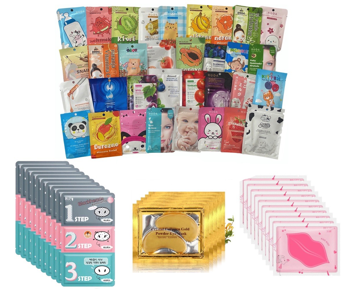 Paquete De 100 Mascarillas Surtidas Para Cara Ojos Y Labios