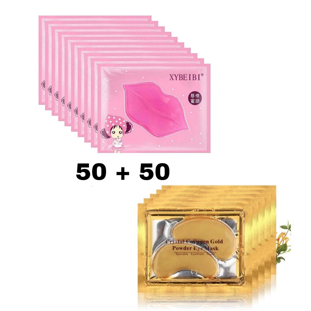 Paquete Mayoreo Mascarilla Parches para Ojos Y Labios Colágeno 100 Piezas