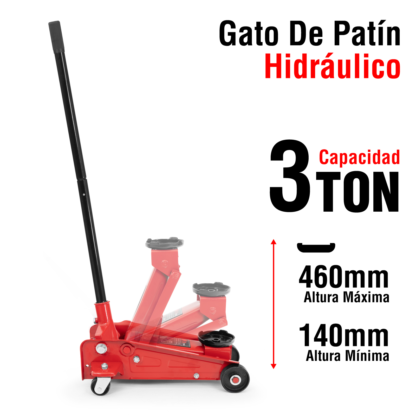 Gato de Patín Hidráulico de Perfil Bajo 3 Toneladas de Capacidad