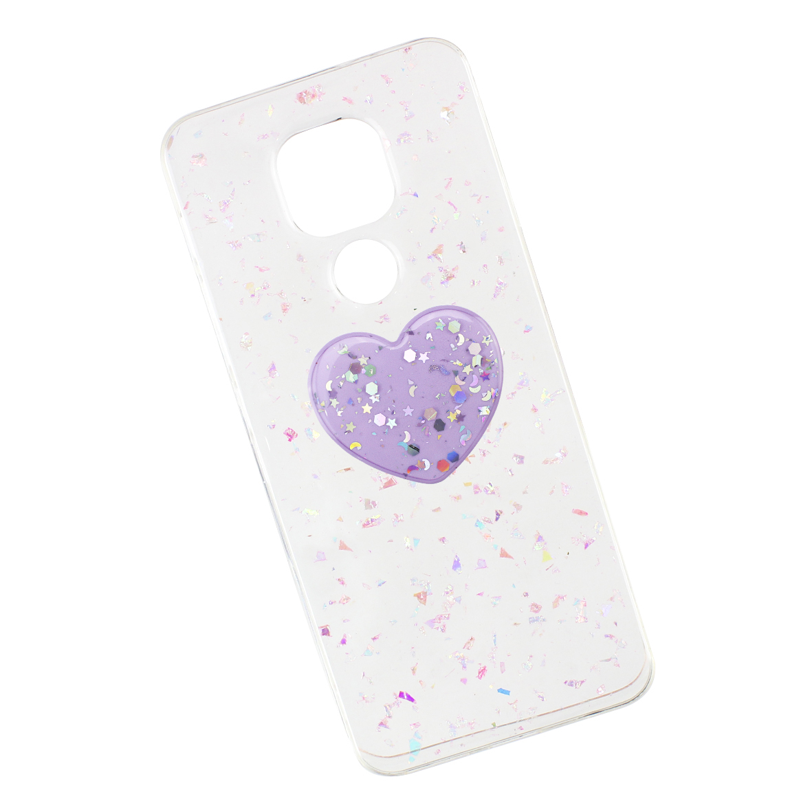 Funda Case Triche para Motorola MOTO G9 PLAY | MOTO E7 PLUS Diseño Glitter + Soporte Color Corazón Lila