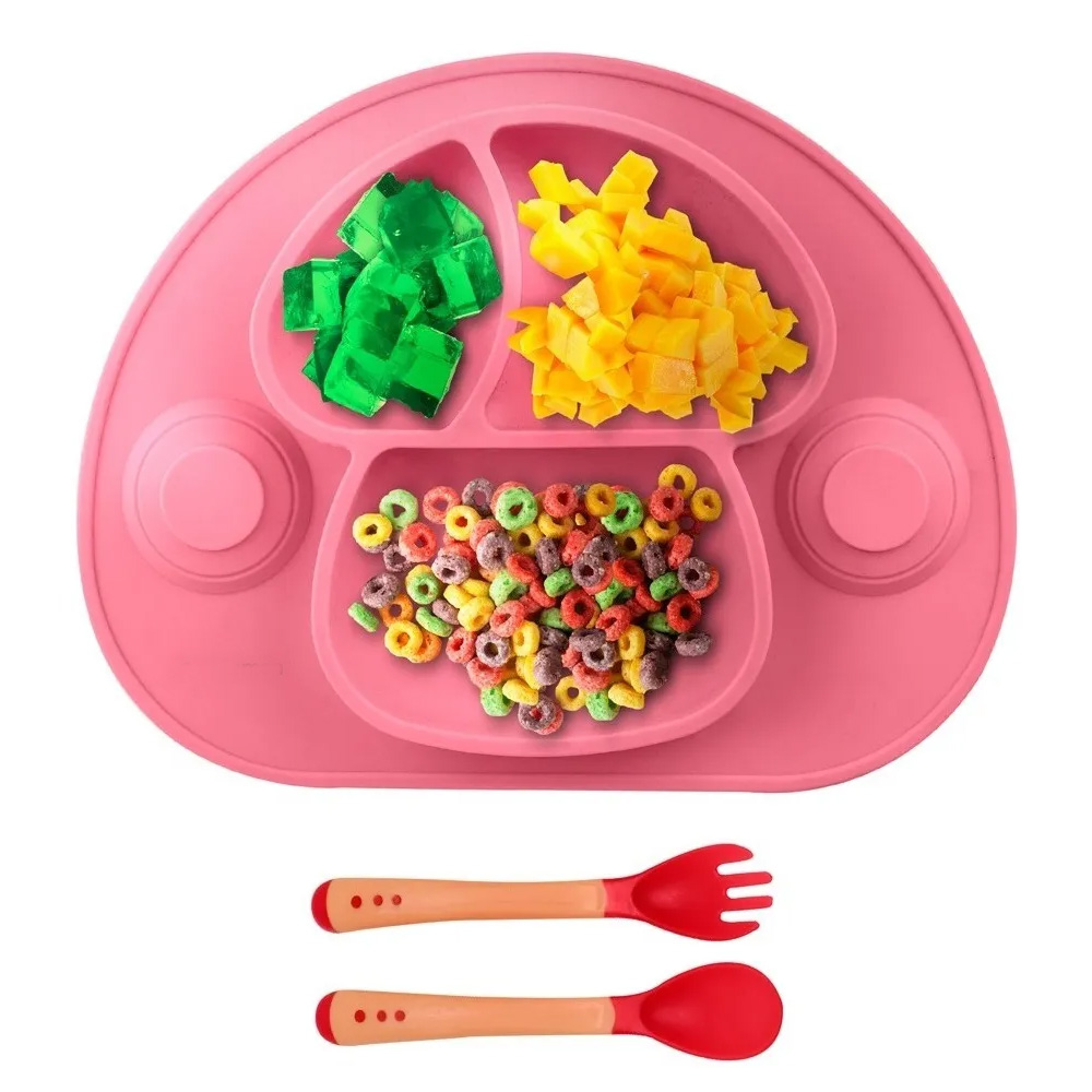 Plato Para Bebe Antiderrapante Adherible De Silicon Cubiertos