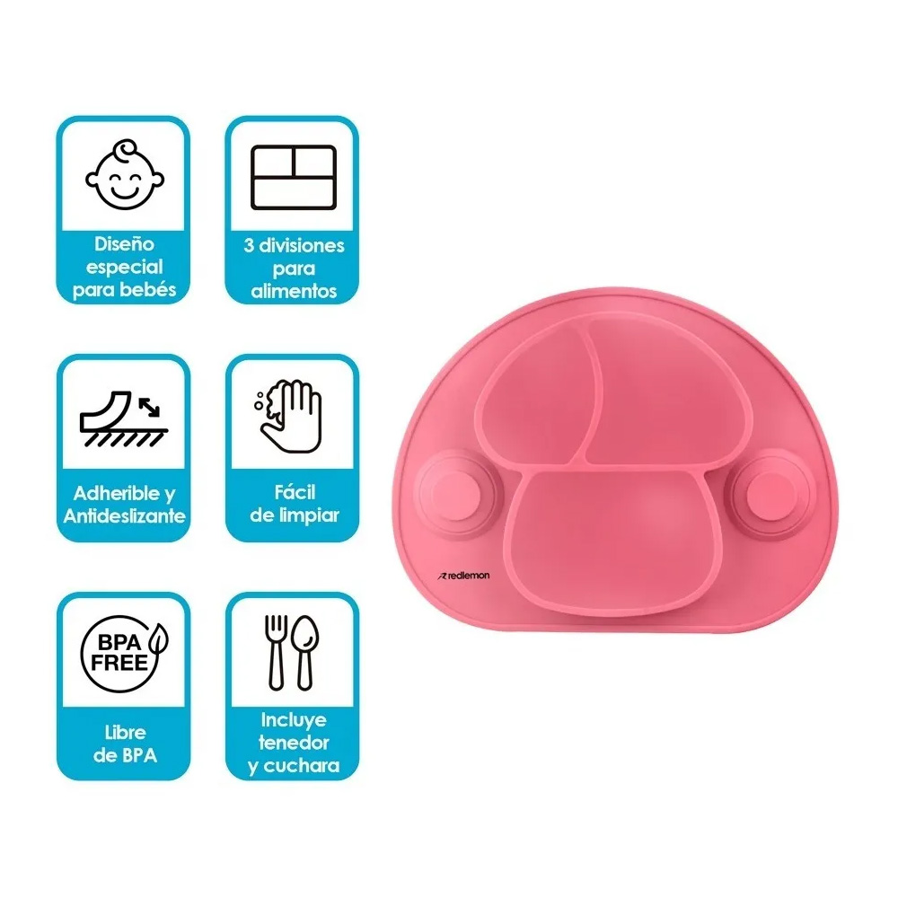 Plato Para Bebe Antiderrapante Adherible De Silicon Cubiertos
