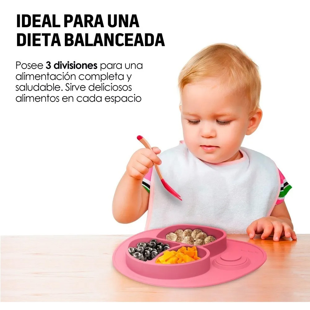 Plato Para Bebe Antiderrapante Adherible De Silicon Cubiertos