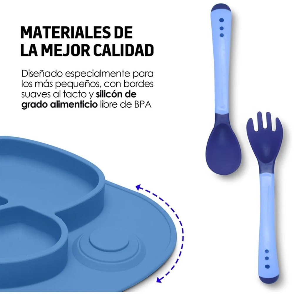 Plato Para Bebe Antiderrapante Adherible De Silicon Cubiertos