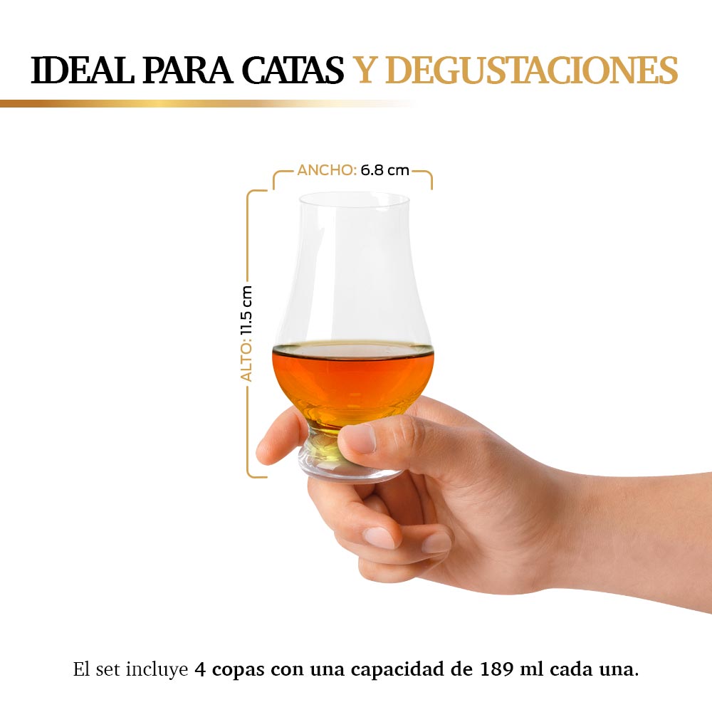 Copas de Cristal para Degustar Whiskey Tequila 4 Piezas Whiskey Town