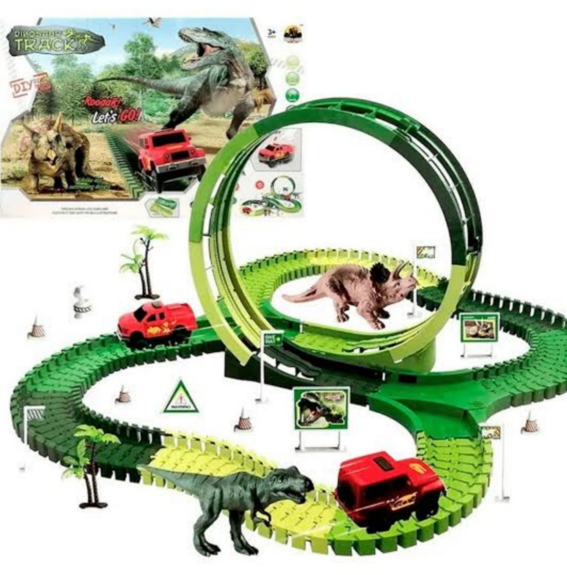 Pista Carreras Con Dinosaurio 72 Piezas 308 Cm Con Luz Sonido Agua