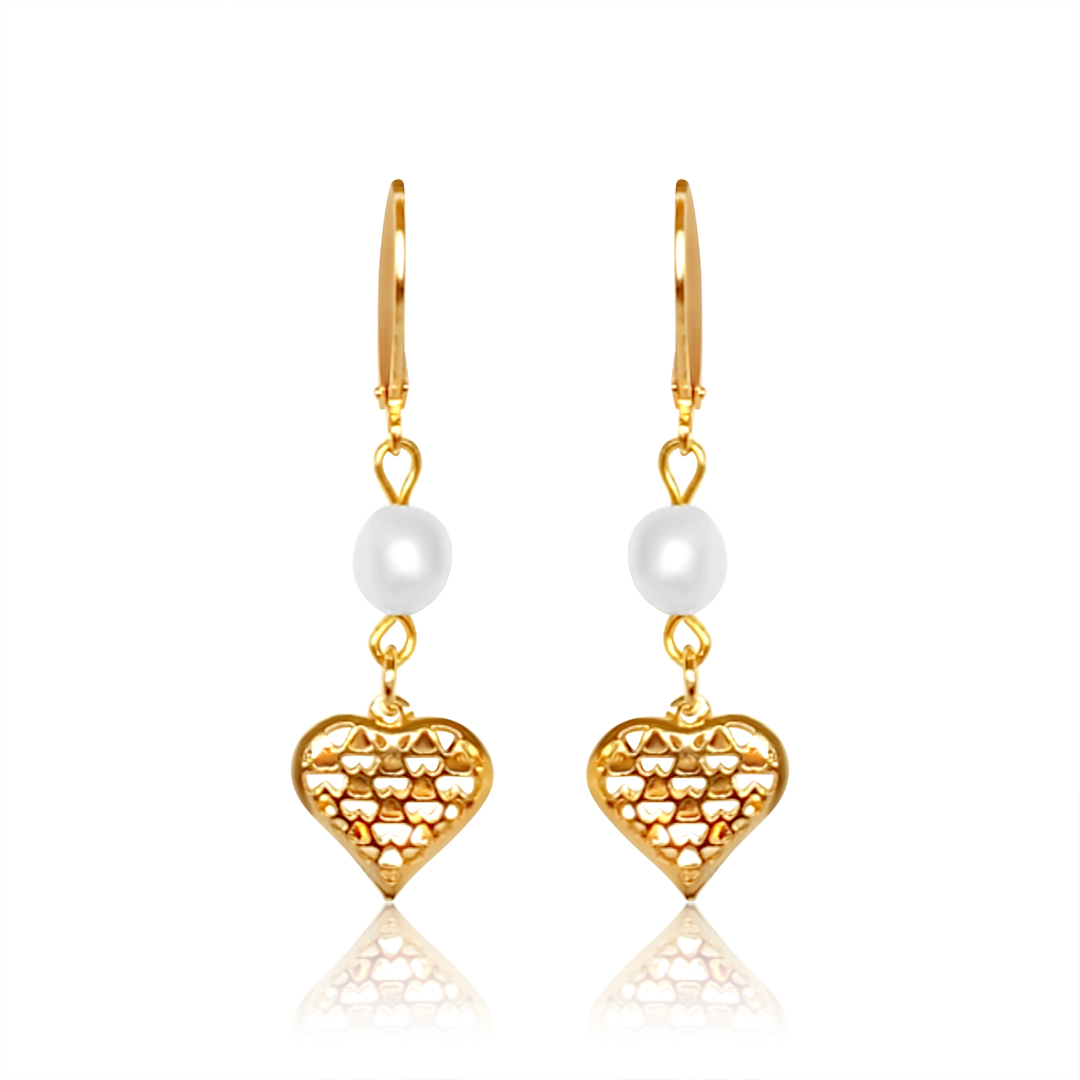 Aretes Corazón Ideas Cristal Oro Laminado 18K con Perla