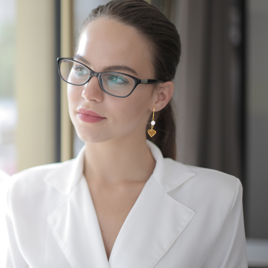 Aretes Corazón Ideas Cristal Oro Laminado 18K con Perla