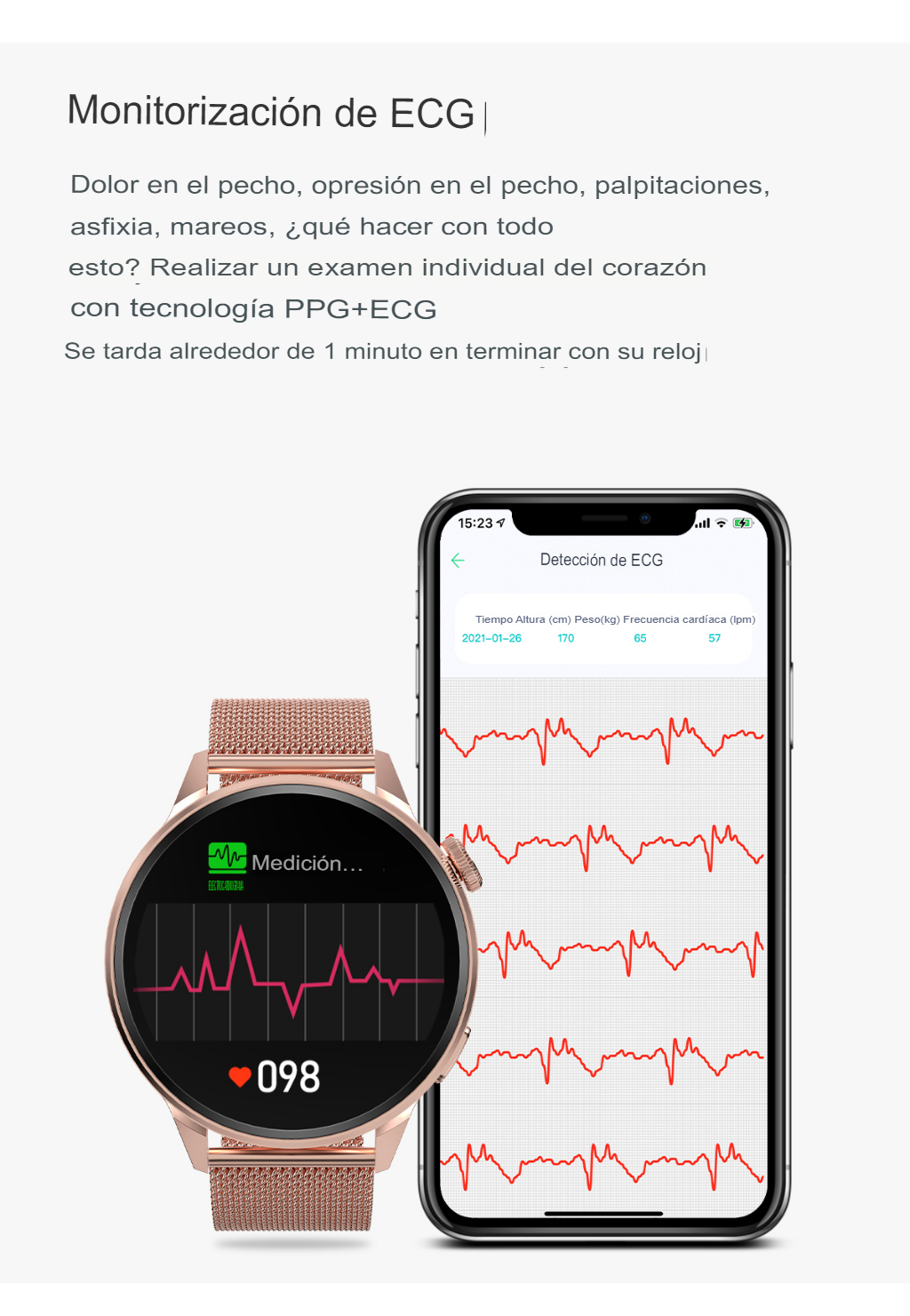  Reloj inteligente DT4+, asistente de voz (Siri o Google), bluetooth llamadas, GPS, carga inalámbrica, sensor de cardiograma, oxigenación de la sangre, frecuencia cardiaca.
