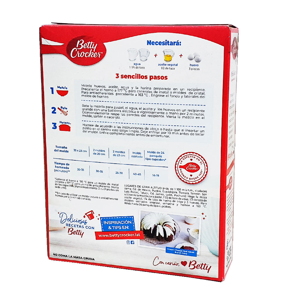 Harina Pastel De Red Velvet Betty Crocker Preparar 432g