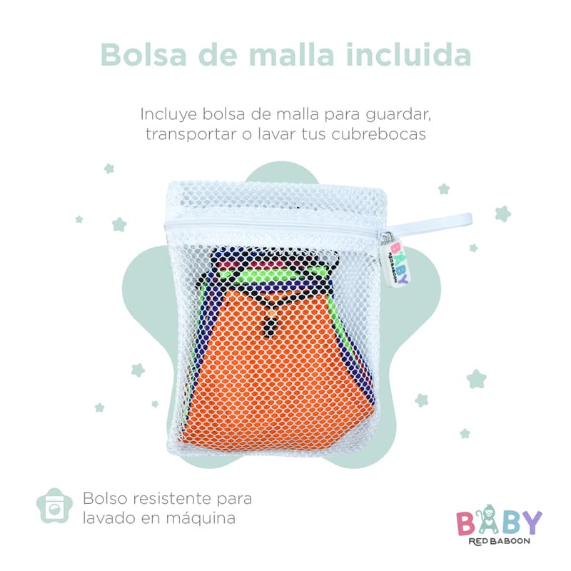 Cubrebocas de Tela Multicolor Niños Reutilizable, 5 Pz Multicolor, Baby Red Baboon
