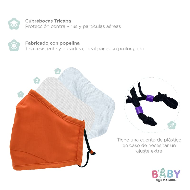 Cubrebocas de Tela Multicolor Niños Reutilizable, 5 Pz Multicolor, Baby Red Baboon