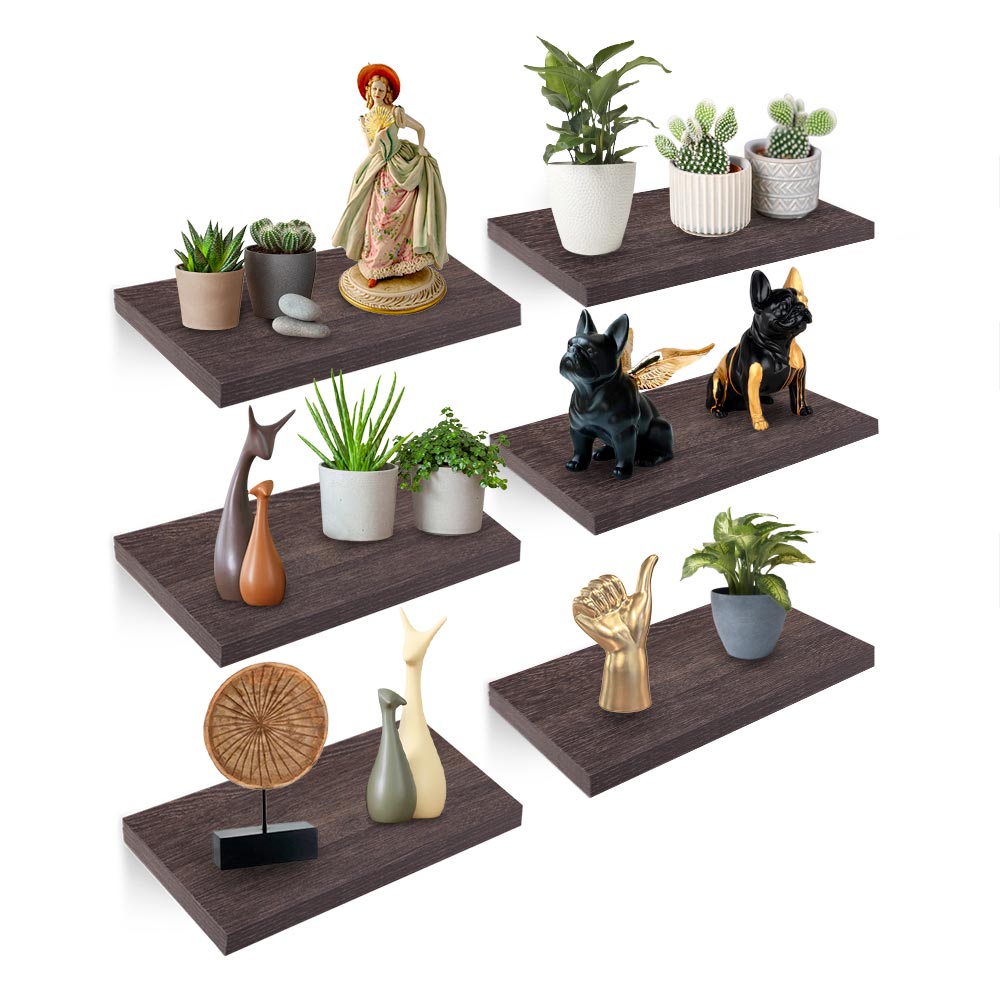 6 Repisas Flotantes de Madera Minimalistas 30x15cm Para Pared Redlemon