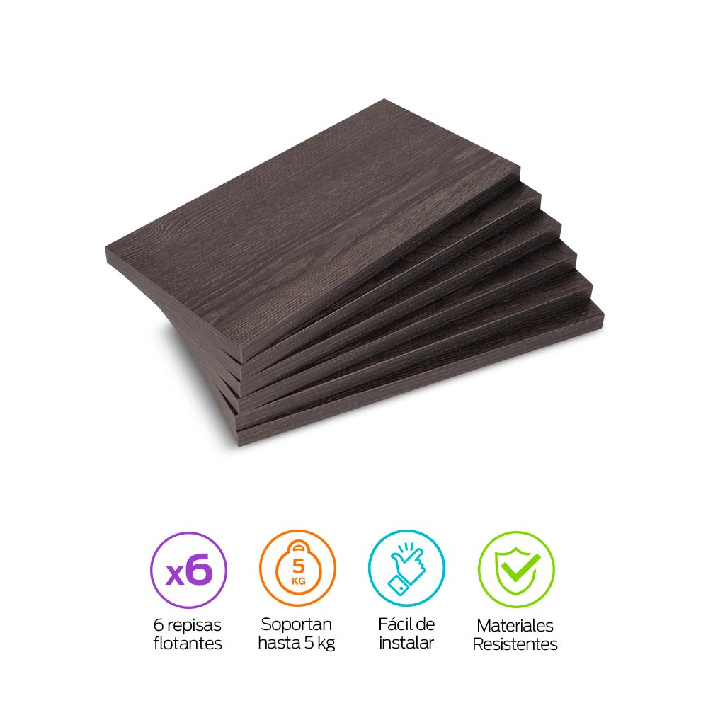 6 Repisas Flotantes de Madera Minimalistas 30x15cm Para Pared Redlemon
