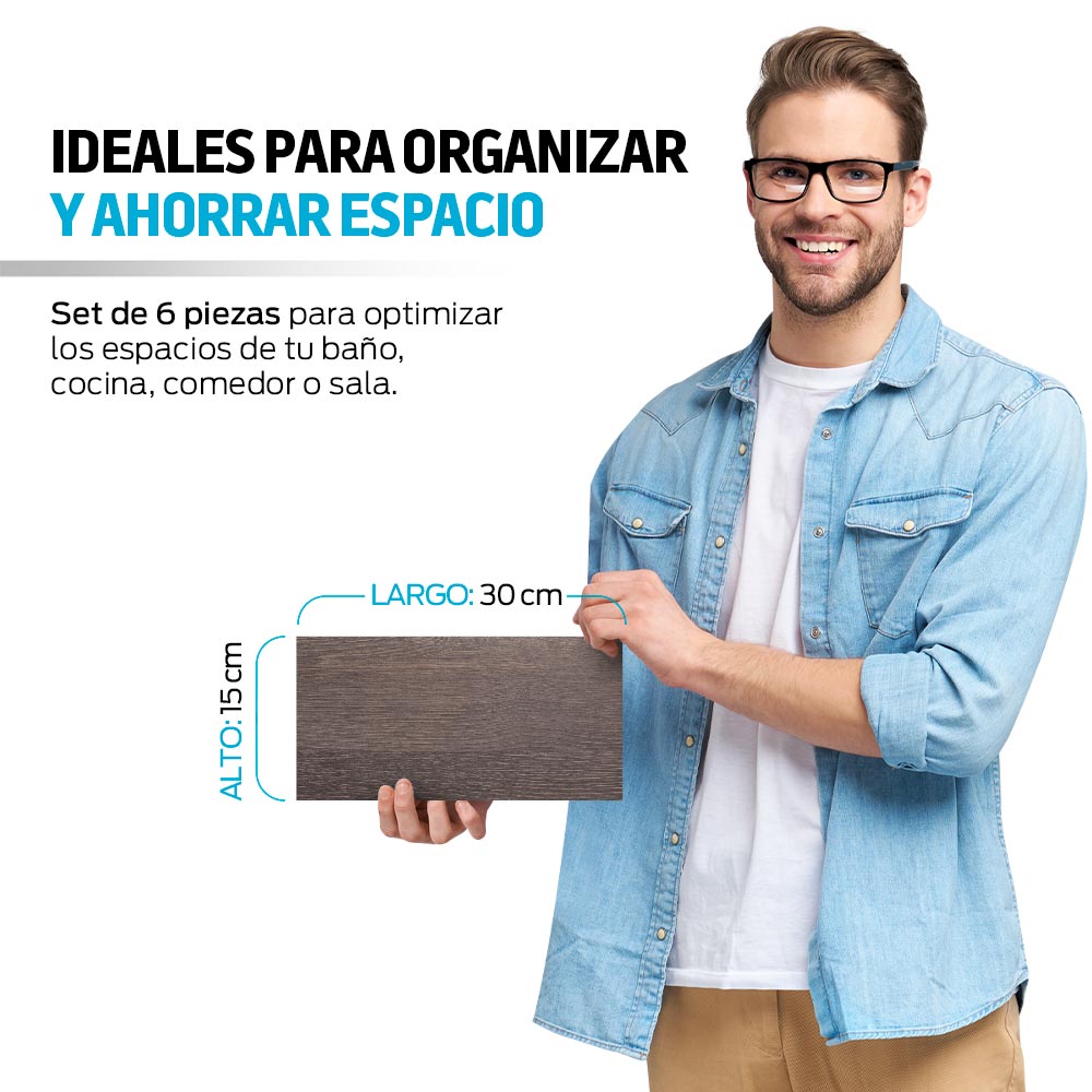 6 Repisas Flotantes de Madera Minimalistas 30x15cm Para Pared Redlemon