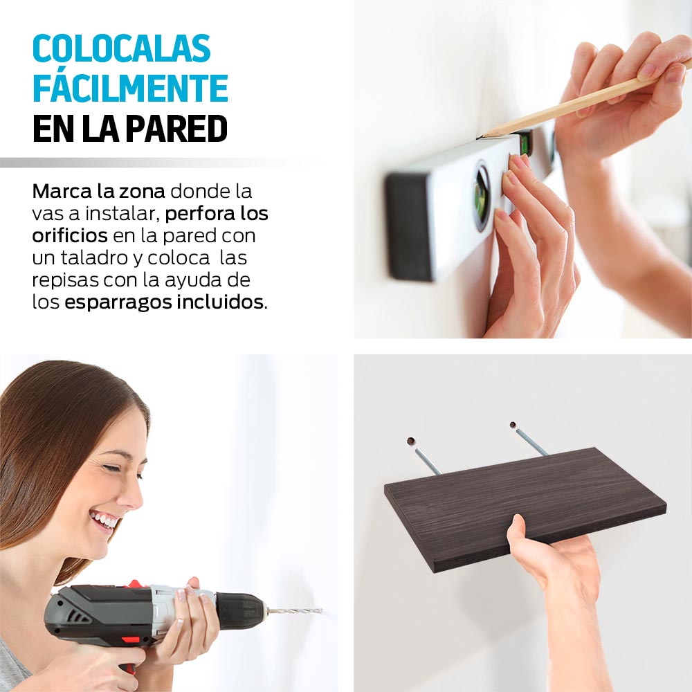 6 Repisas Flotantes de Madera Minimalistas 30x15cm Para Pared Redlemon