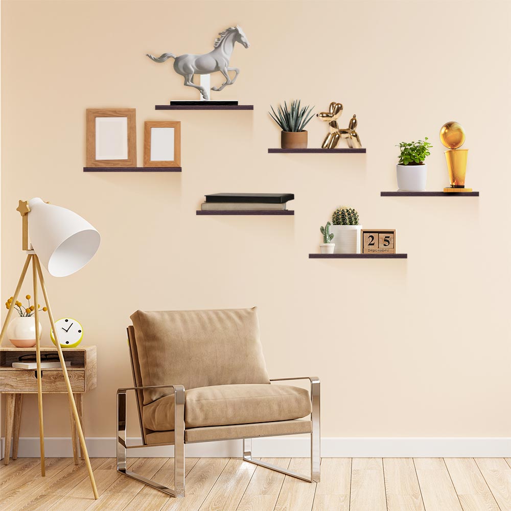 6 Repisas Flotantes de Madera Minimalistas 30x15cm Para Pared Redlemon