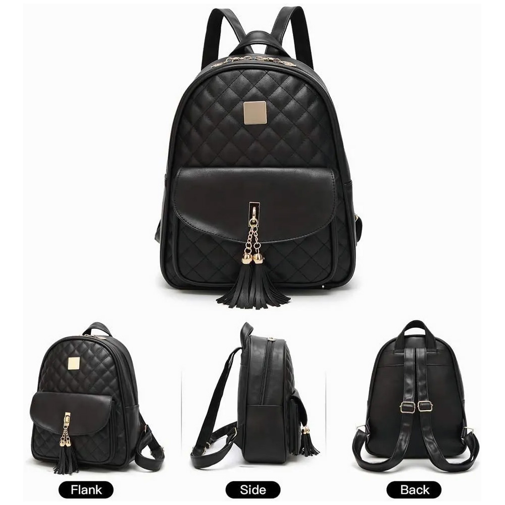 Kit Mochila Moda Casual Bolso Urbana Para Mujer, 3 Piezas, Color Negro