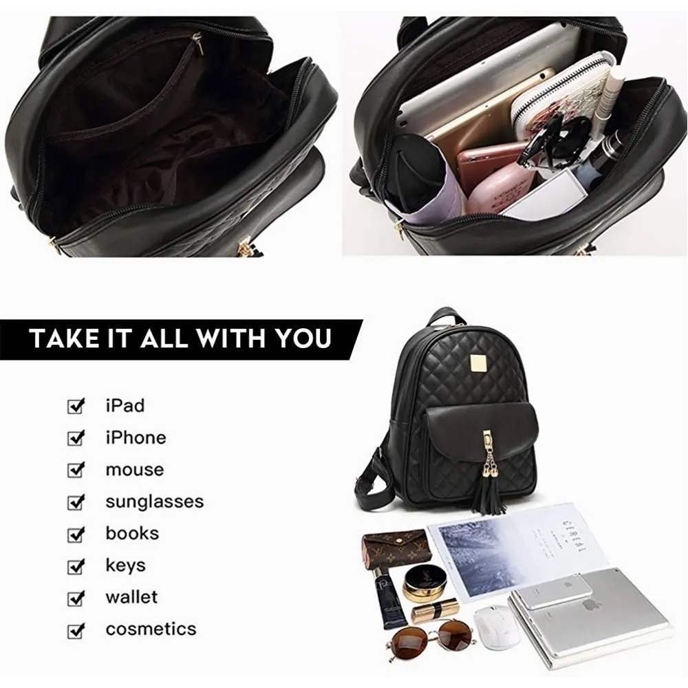 Kit Mochila Moda Casual Bolso Urbana Para Mujer, 3 Piezas, Color Negro