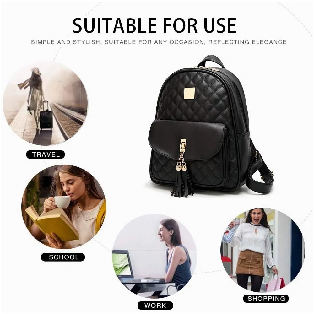 Kit Mochila Moda Casual Bolso Urbana Para Mujer, 3 Piezas, Color Negro