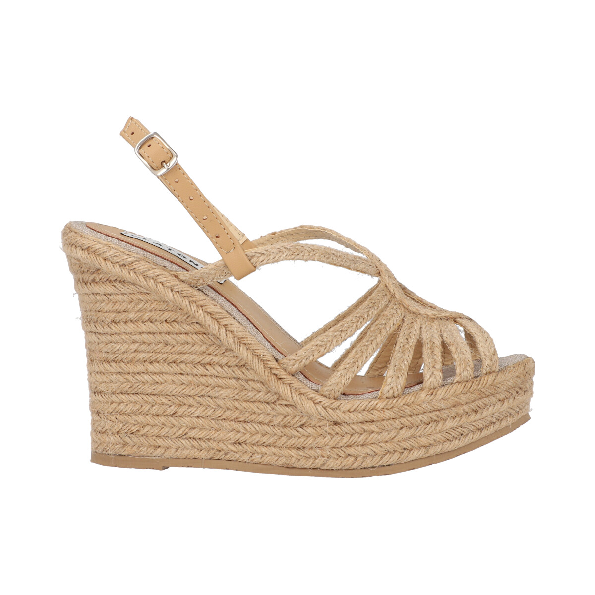 Sandalia Plataforma Con Yute Natural Con Látigos Estilizados Para Mujer