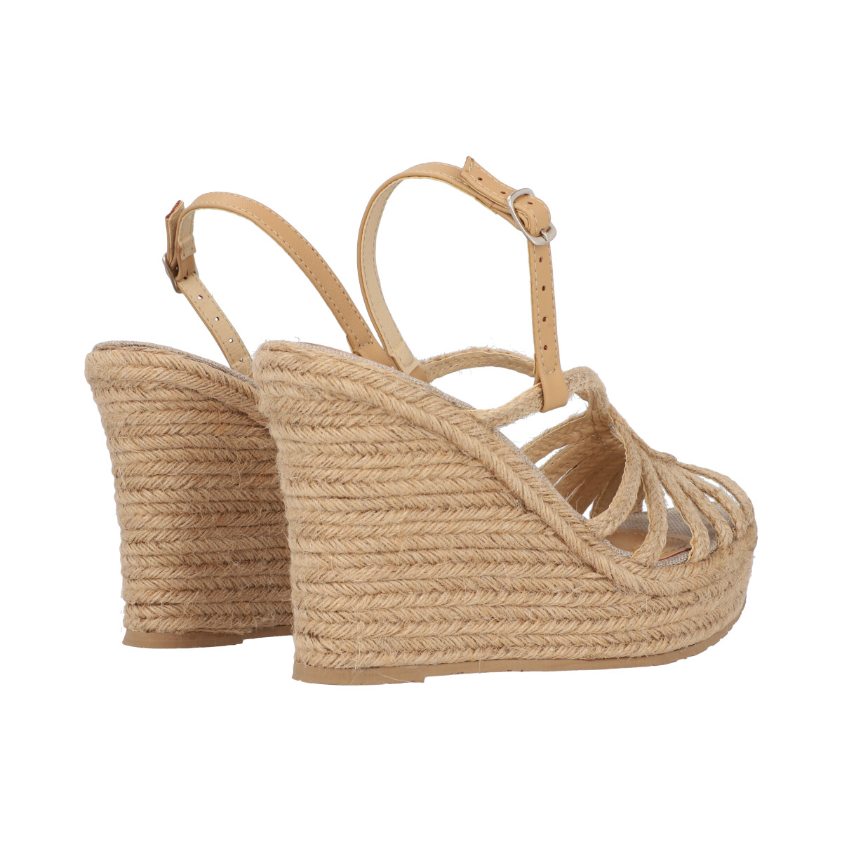 Sandalia Plataforma Con Yute Natural Con Látigos Estilizados Para Mujer