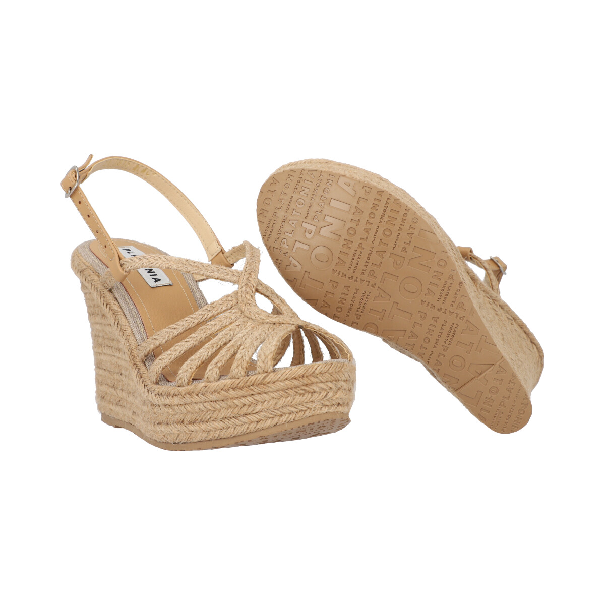 Sandalia Plataforma Con Yute Natural Con Látigos Estilizados Para Mujer