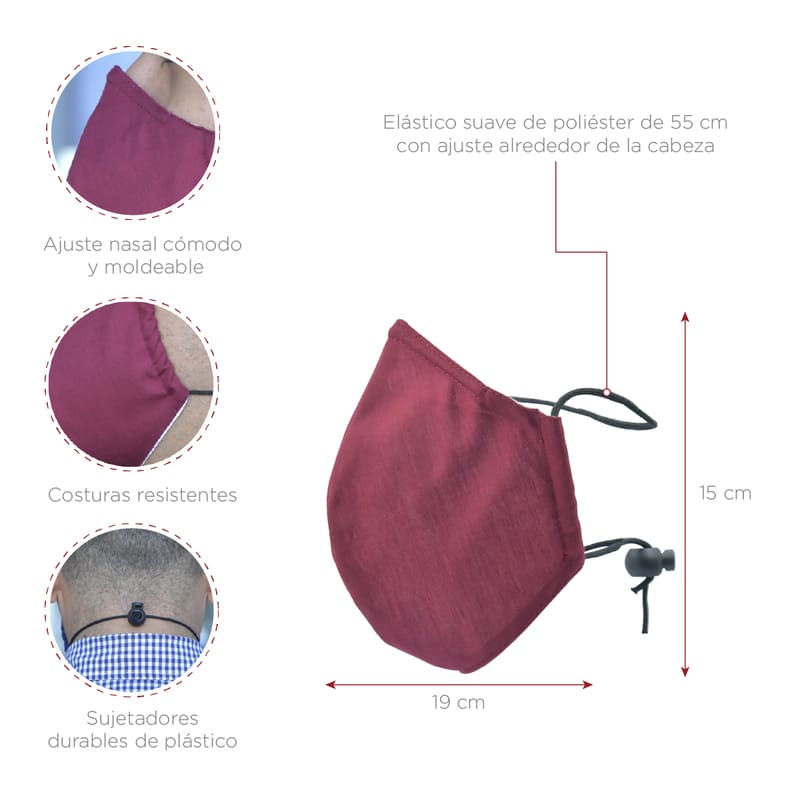 Cubrebocas Reutilizable de Tela Lavable, Mascarilla Tapabocas con 7 Filtros Red Baboon