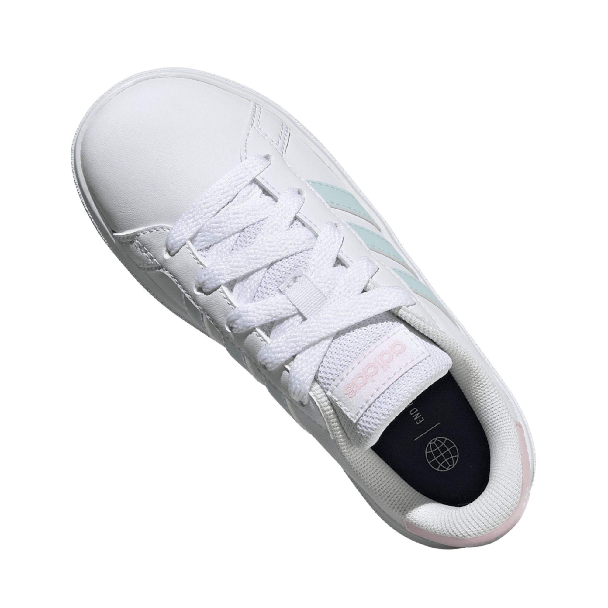 Tenis Adidas Grand Court 2.0 K Lifestyle Blanco con Azul Dama Originales GX7156