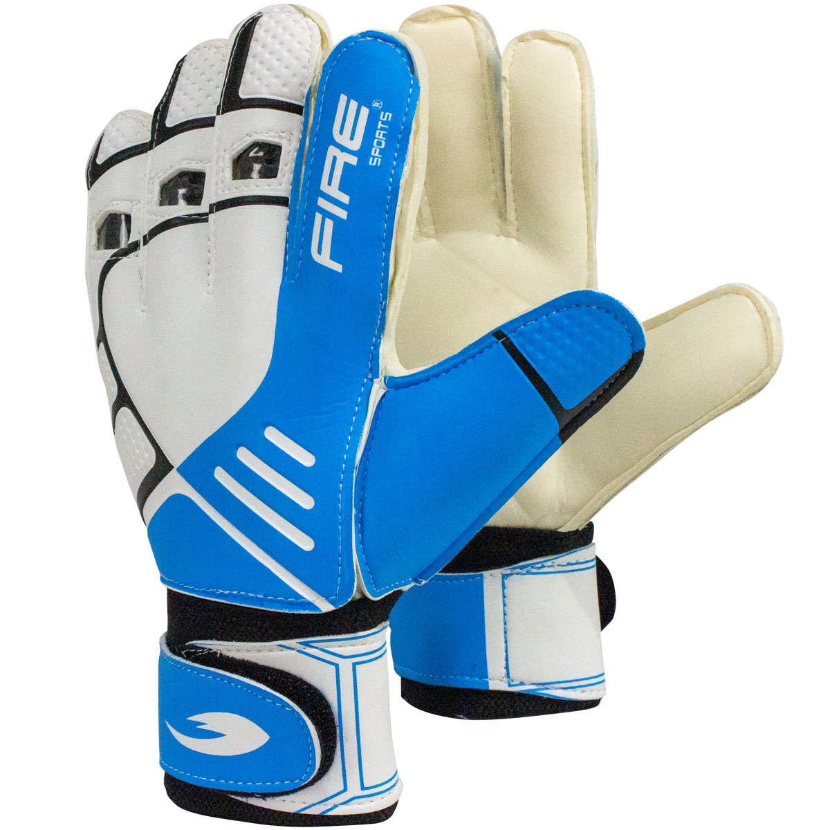 Par de Guantes de portero para fútbol Fire Sports con Varillas Color Blanco/Azul