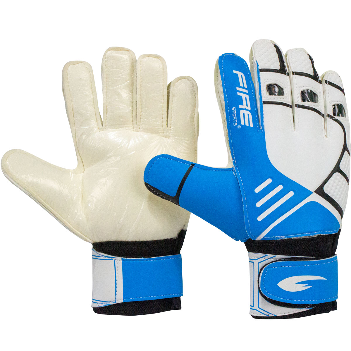 Par de Guantes de portero para fútbol Fire Sports con Varillas Color Blanco/Azul