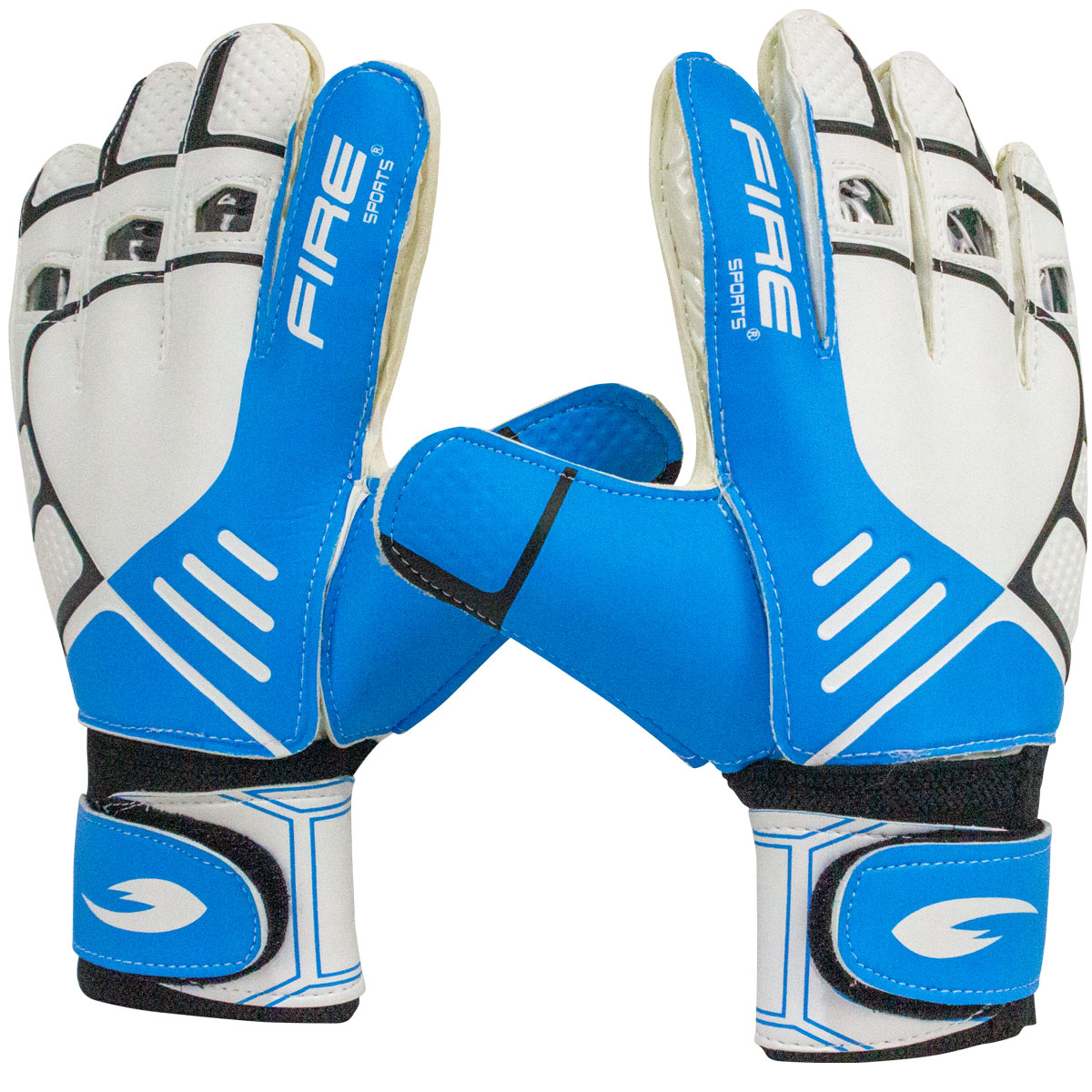 Par de Guantes de portero para fútbol Fire Sports con Varillas Color Blanco/Azul