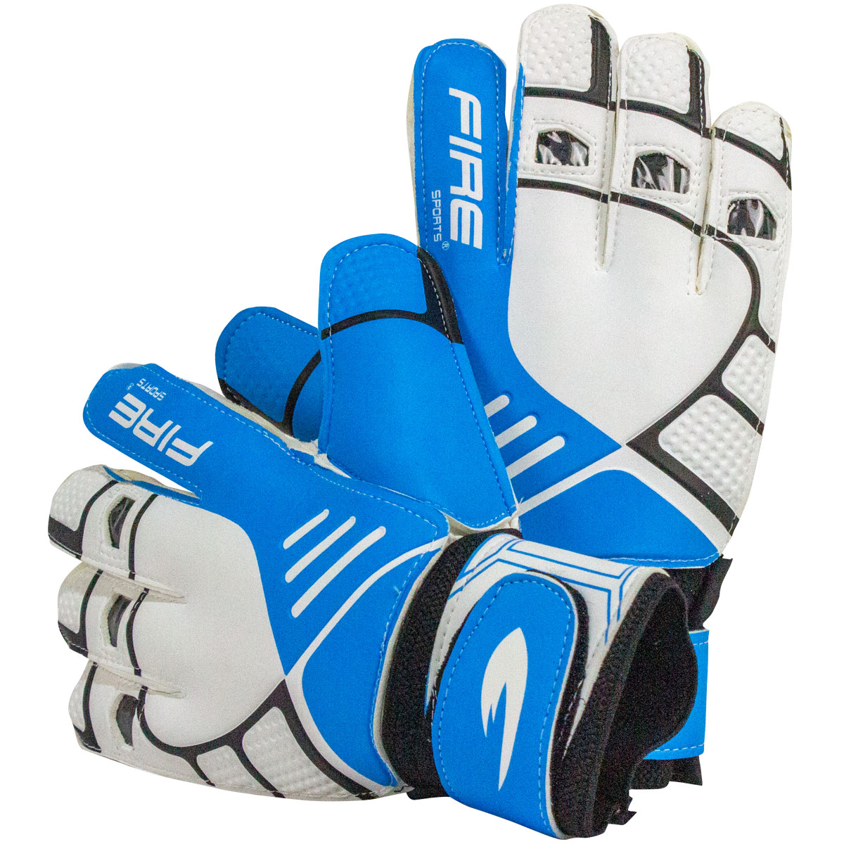 Par de Guantes de portero para fútbol Fire Sports con Varillas Color Blanco/Azul