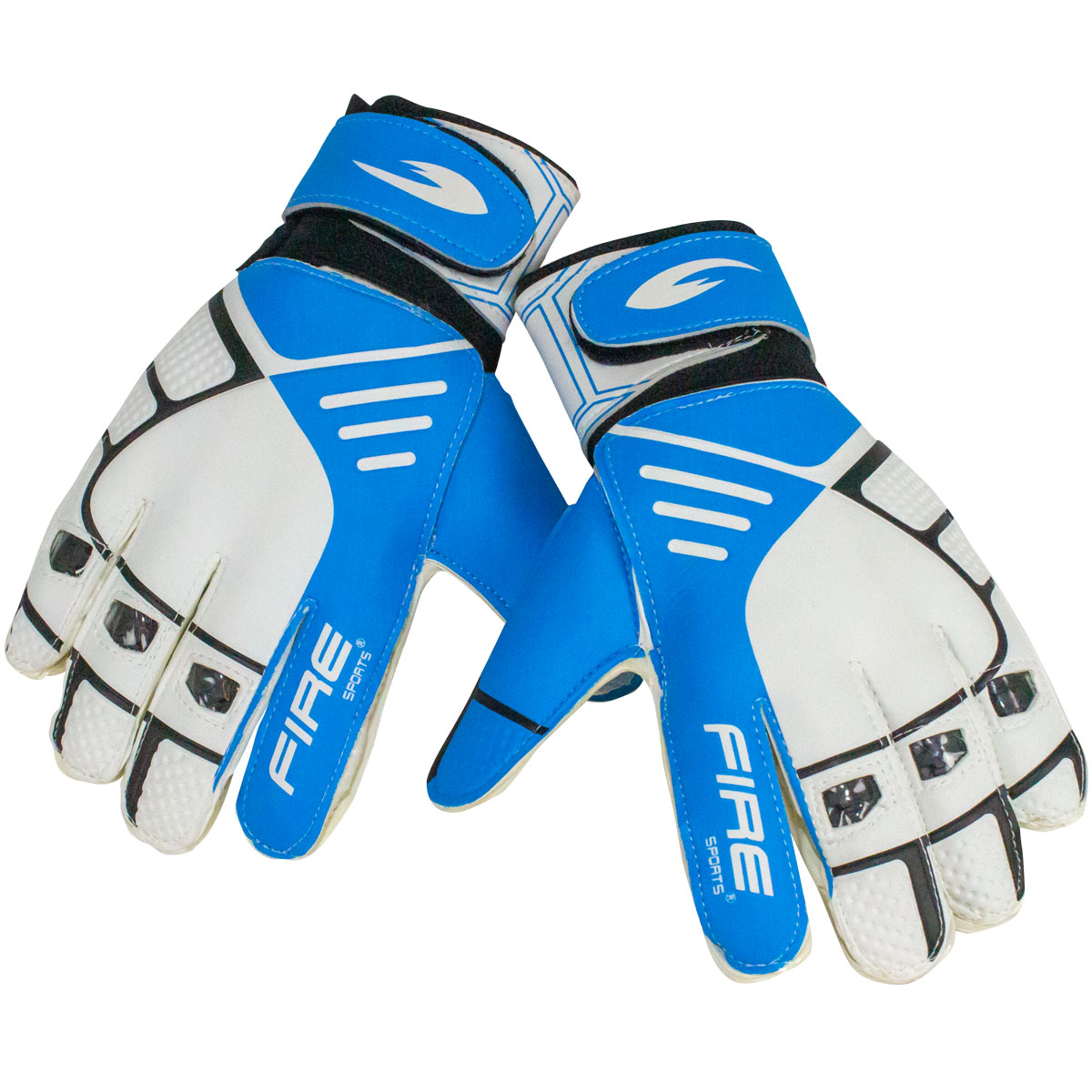 Par de Guantes de portero para fútbol Fire Sports con Varillas Color Blanco/Azul