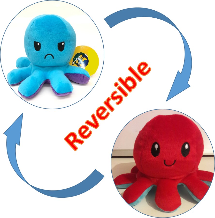 Pulpo Antiestrés Feliz-Enojado - Original, Muy Suave, Peluche Fino