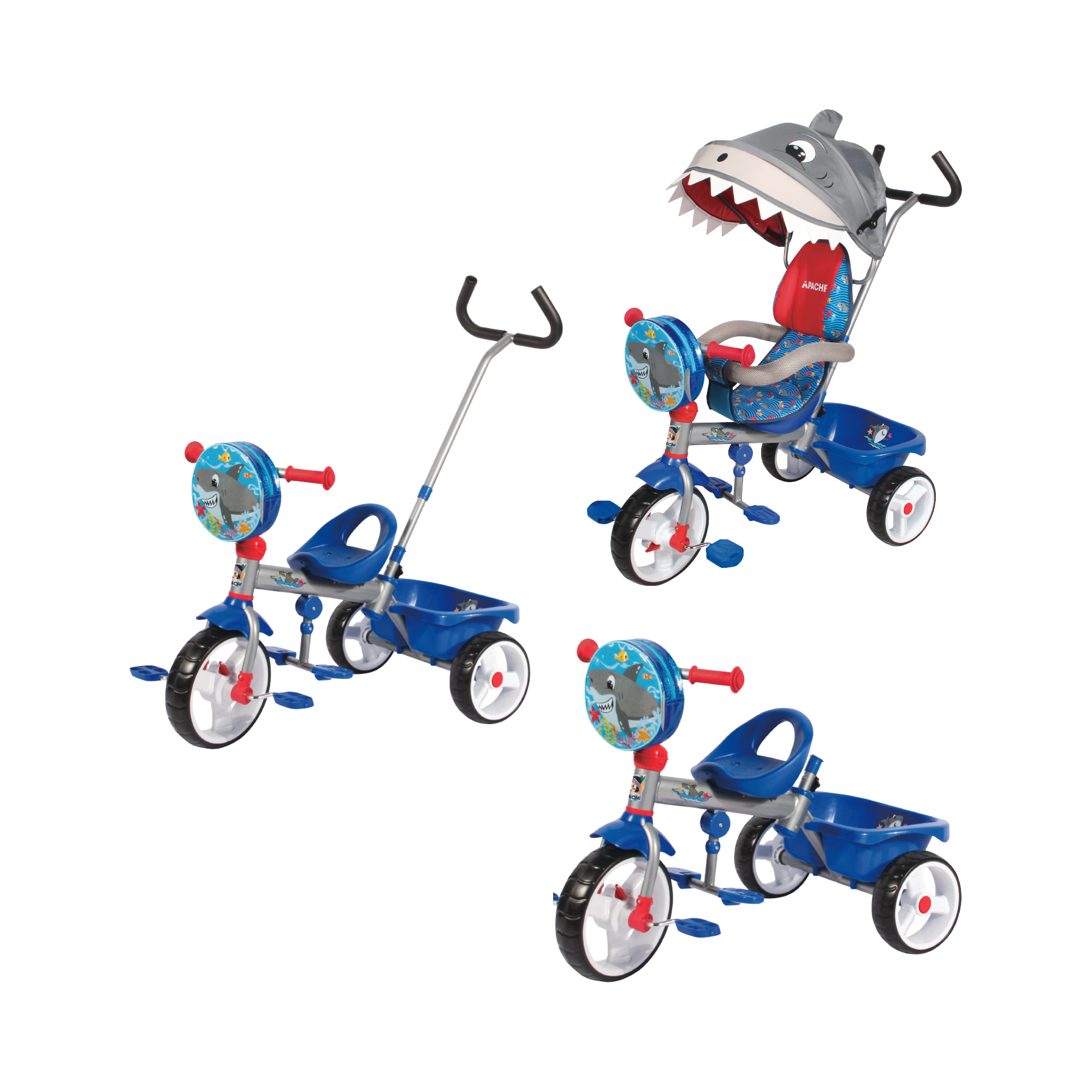 Triciclo Apache Tiburón 3 En 1 Tipo Carriola Bolsita al Frente y Cajuela